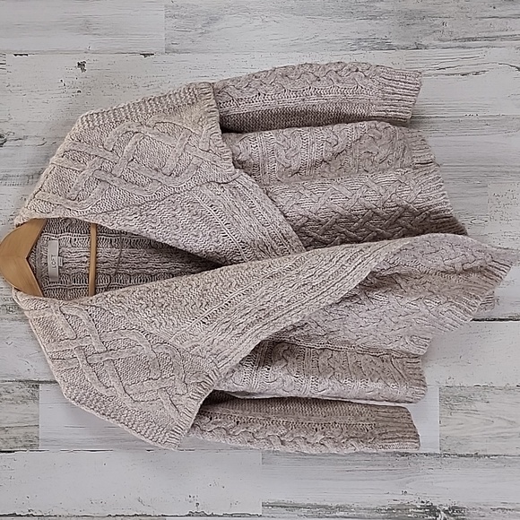 LOFT oatmeal cream wool blend shawl blanket collar open cardigan Size Small FLAW - Picture 1 of 8